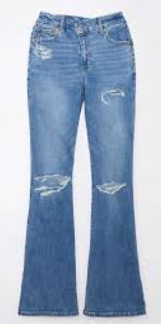 American Eagle Super Hi-Rise Stretch Flare Distressed Jeans Size 10